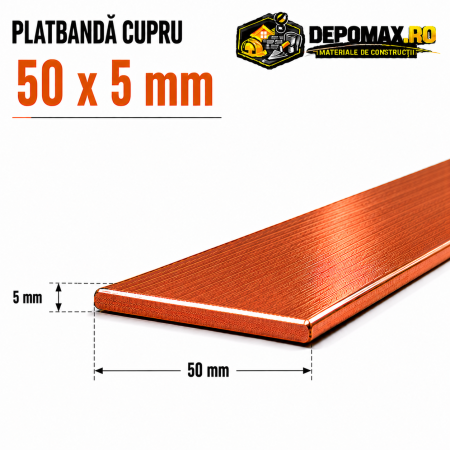 Platbanda cupru 50 x 5 mm – lungime 4 metri – EN Cu-ETP